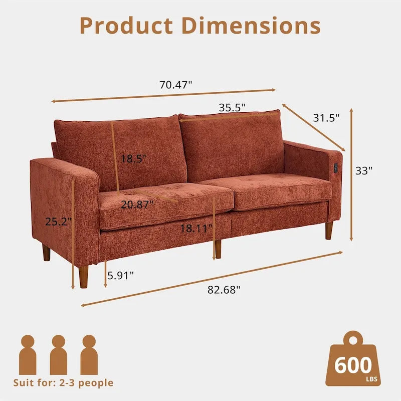 Light Gray Chenille Loveseat for 2-3 People, 82.68W x 31.5D x 33H Inches, 88 lbs