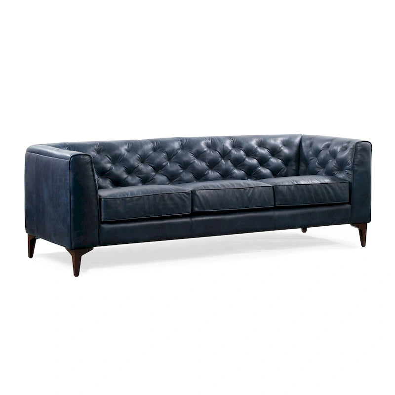89" Tufted Sofa, Italian Leather with Feather Down Cushions