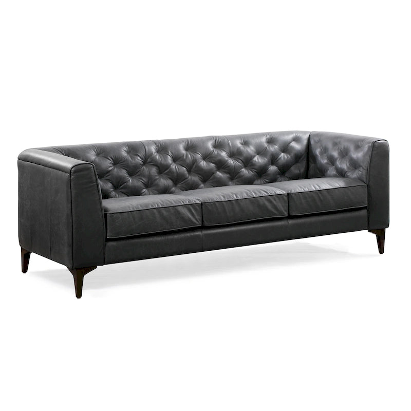 89" Tufted Sofa, Italian Leather with Feather Down Cushions