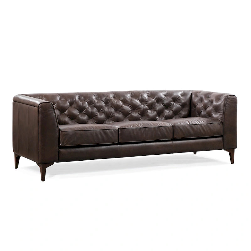 89" Tufted Sofa, Italian Leather with Feather Down Cushions