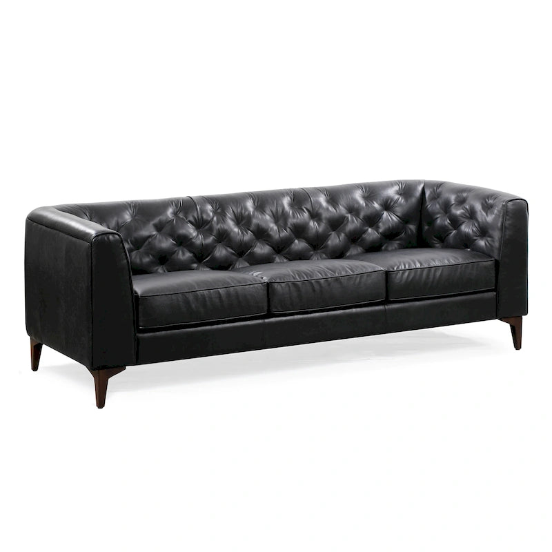 89" Tufted Sofa, Italian Leather with Feather Down Cushions