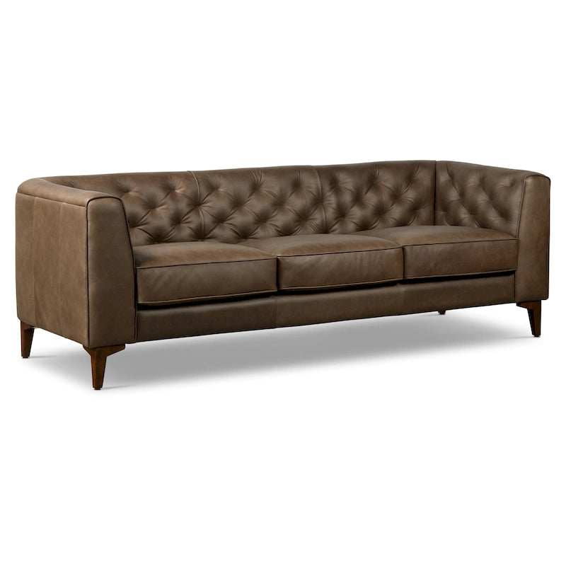 89" Tufted Sofa, Italian Leather with Feather Down Cushions