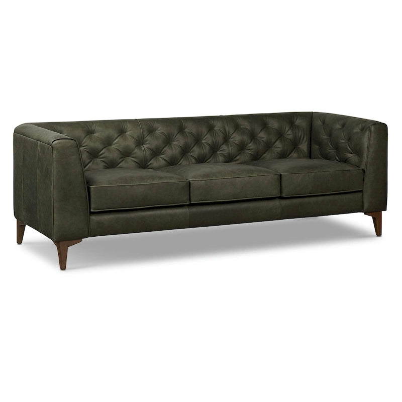 89" Tufted Sofa, Italian Leather with Feather Down Cushions