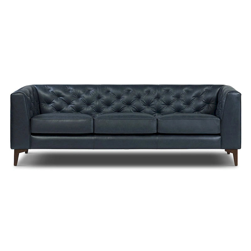 89" Tufted Sofa, Italian Leather with Feather Down Cushions