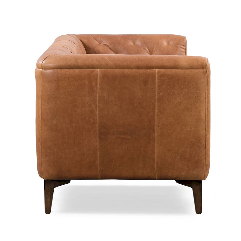 89" Tufted Sofa, Italian Leather with Feather Down Cushions