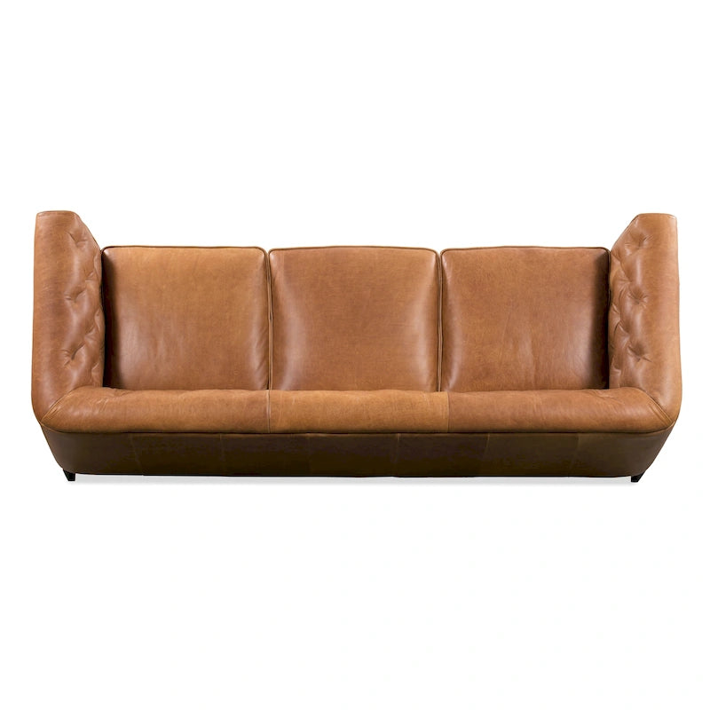 89" Tufted Sofa, Italian Leather with Feather Down Cushions