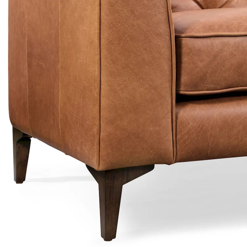 89" Tufted Sofa, Italian Leather with Feather Down Cushions