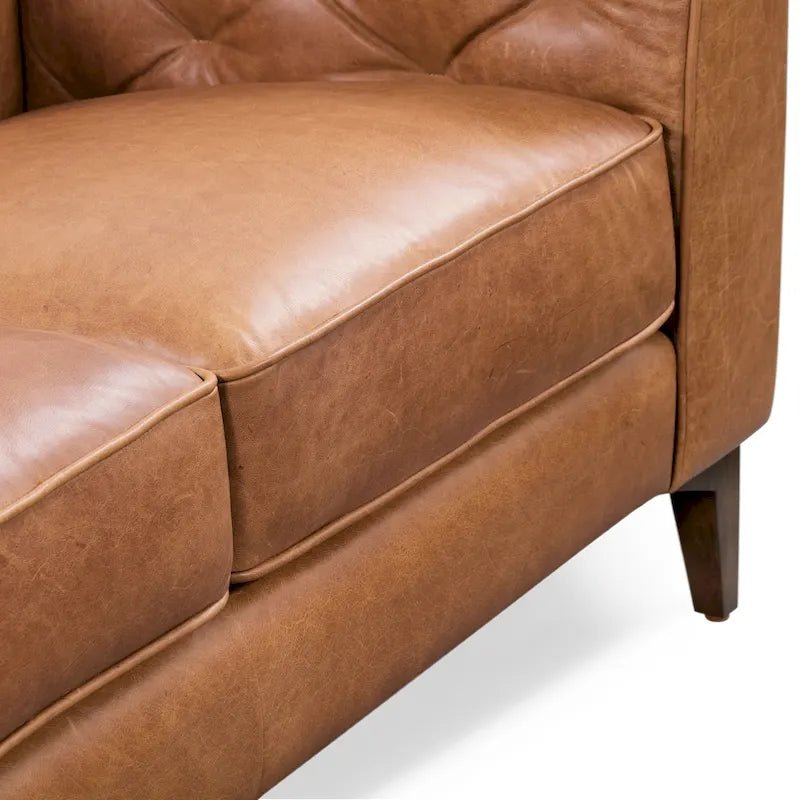 89" Tufted Sofa, Italian Leather with Feather Down Cushions
