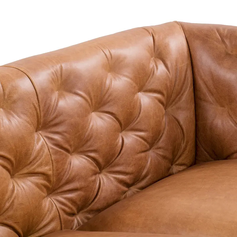 89" Tufted Sofa, Italian Leather with Feather Down Cushions