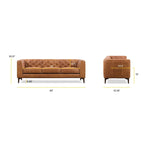 89" Tufted Sofa, Italian Leather with Feather Down Cushions