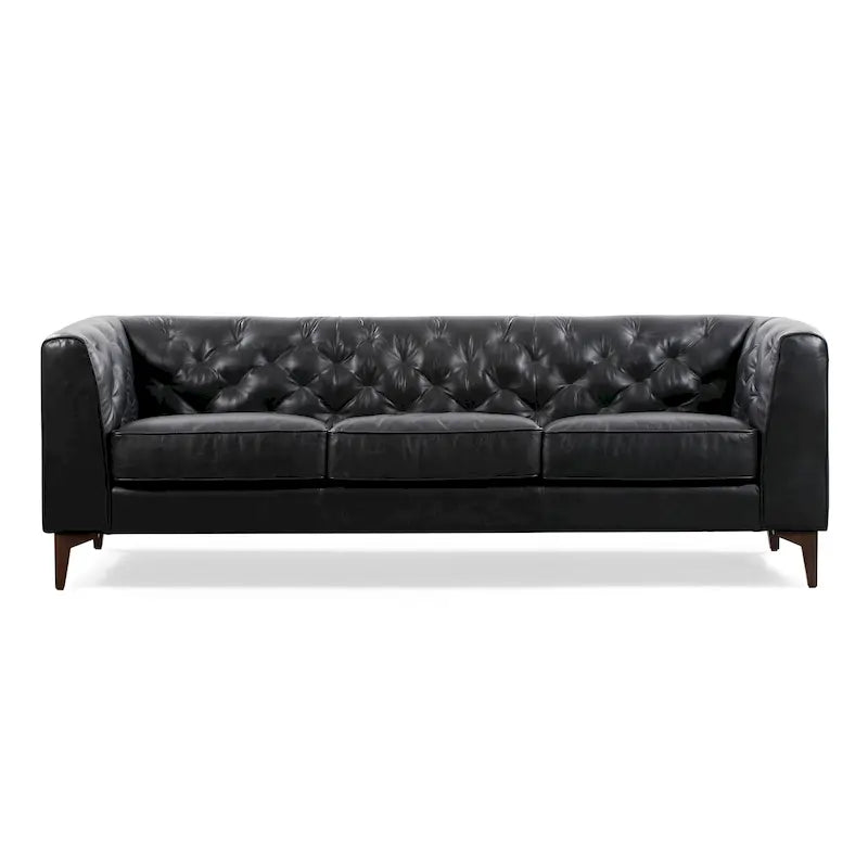 89" Tufted Sofa, Italian Leather with Feather Down Cushions