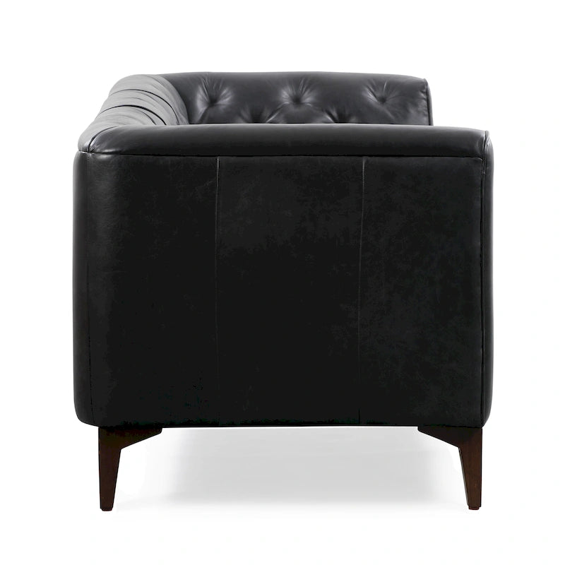 89" Tufted Sofa, Italian Leather with Feather Down Cushions