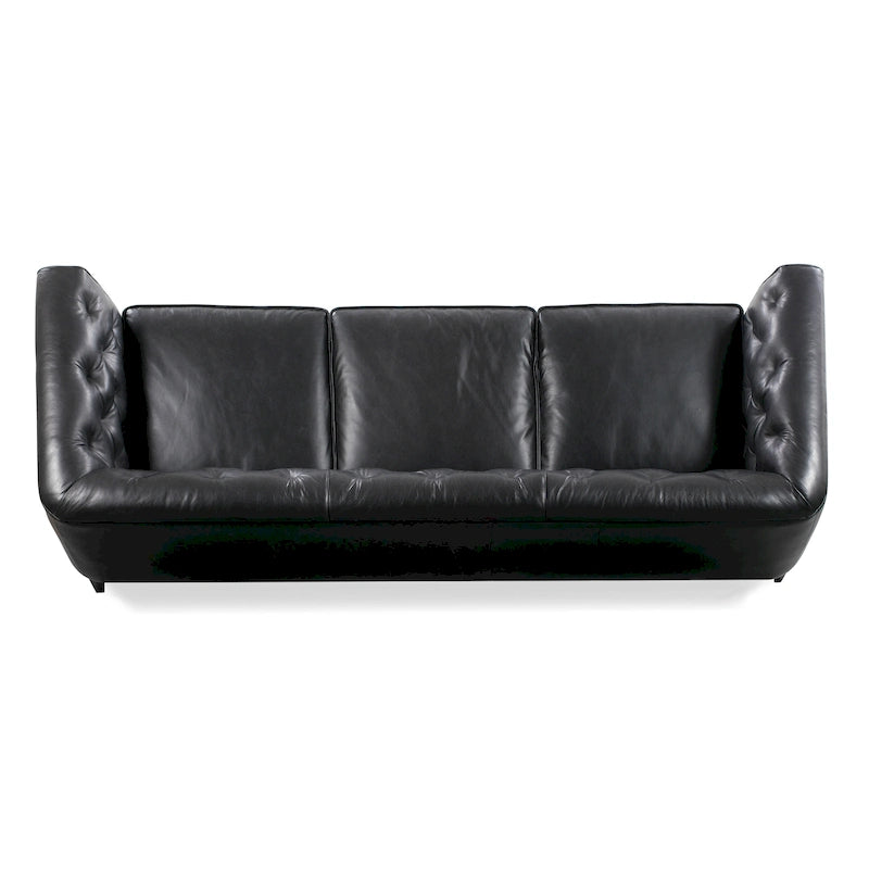 89" Tufted Sofa, Italian Leather with Feather Down Cushions