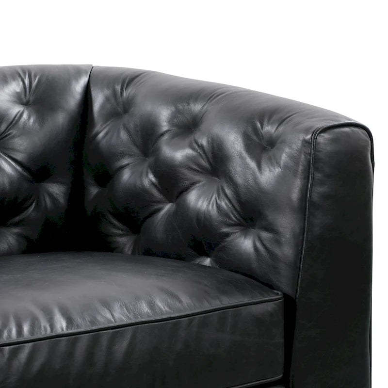 89" Tufted Sofa, Italian Leather with Feather Down Cushions