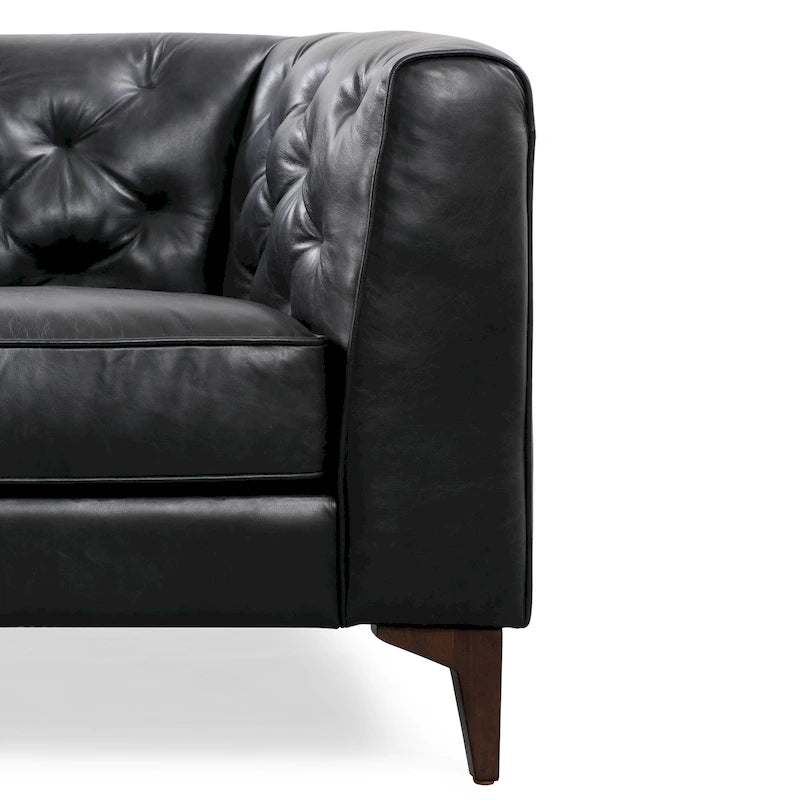 89" Tufted Sofa, Italian Leather with Feather Down Cushions