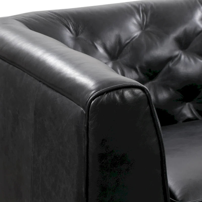 89" Tufted Sofa, Italian Leather with Feather Down Cushions