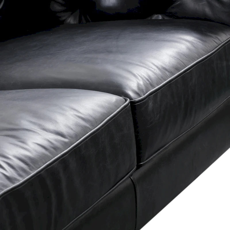 89" Tufted Sofa, Italian Leather with Feather Down Cushions
