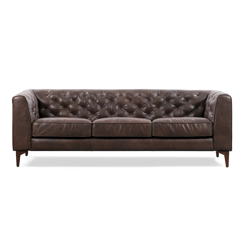 89" Tufted Sofa, Italian Leather with Feather Down Cushions