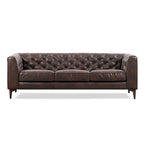 89" Tufted Sofa, Italian Leather with Feather Down Cushions