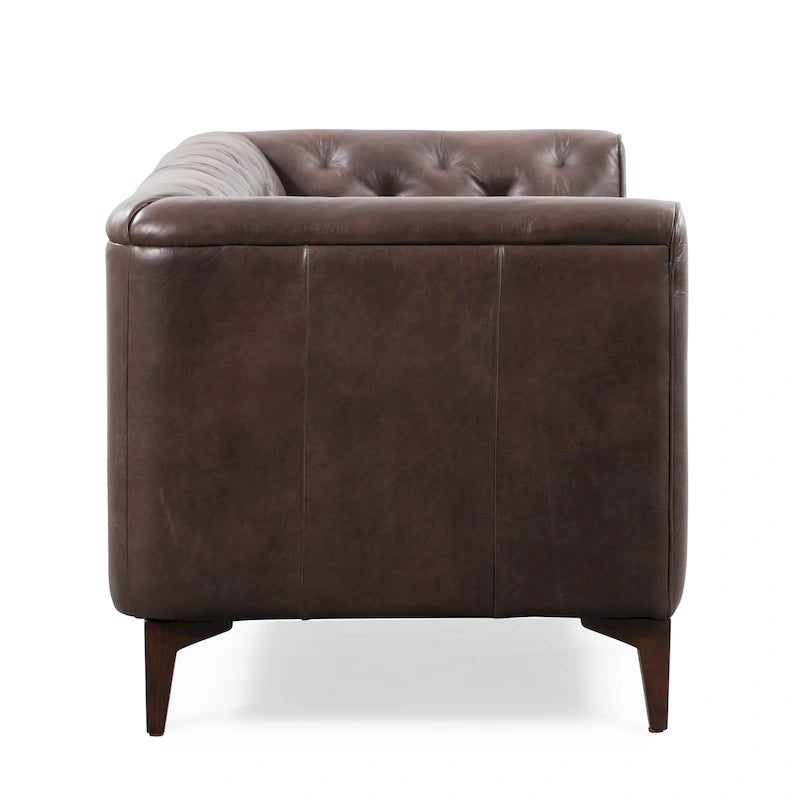 89" Tufted Sofa, Italian Leather with Feather Down Cushions