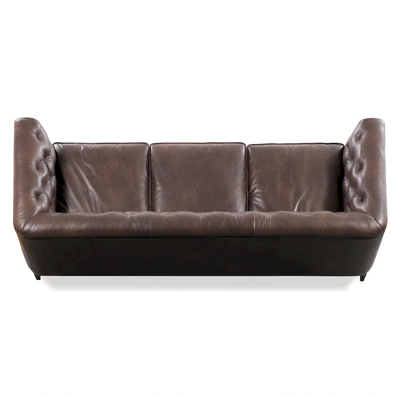 89" Tufted Sofa, Italian Leather with Feather Down Cushions