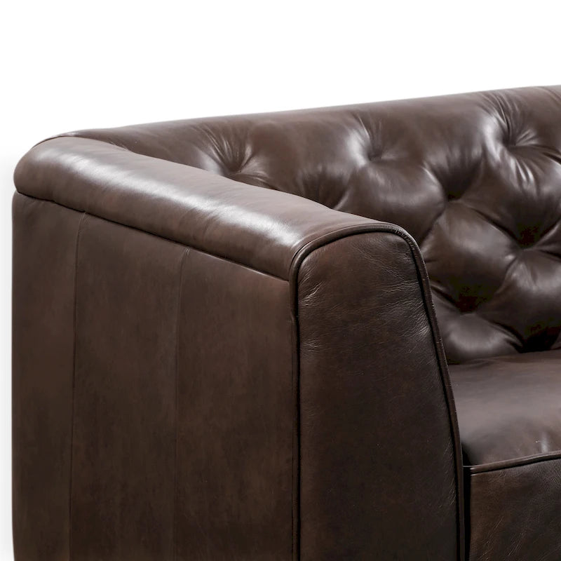 89" Tufted Sofa, Italian Leather with Feather Down Cushions