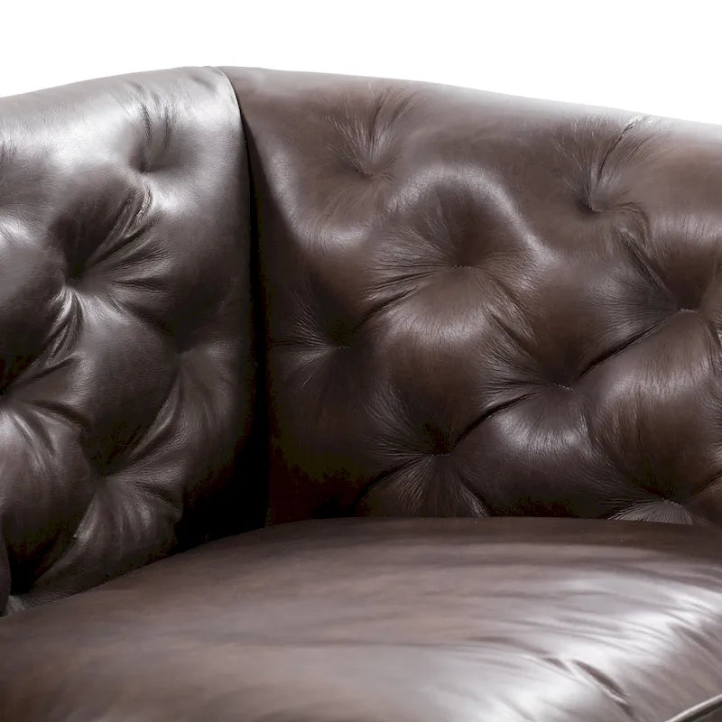 89" Tufted Sofa, Italian Leather with Feather Down Cushions