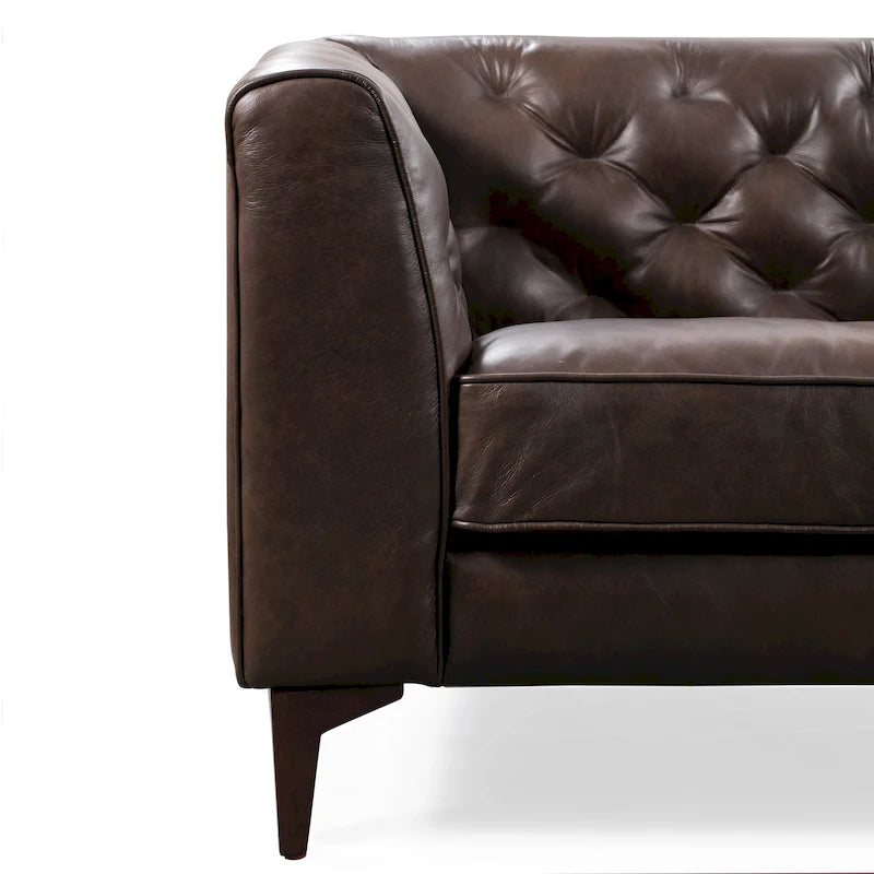 89" Tufted Sofa, Italian Leather with Feather Down Cushions