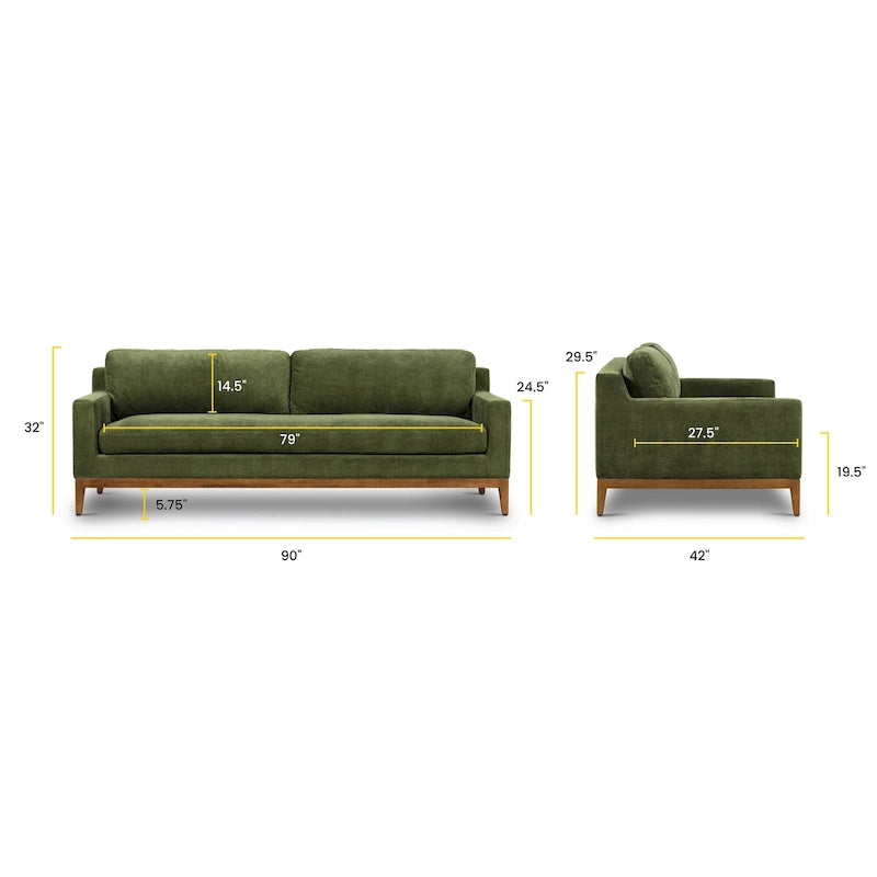 Velvet Sofa 90-inch Distressed Green 3-Seater Vintage Style