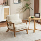 Beige Linen Blend Accent Chair - Wood Legs - Single Seat