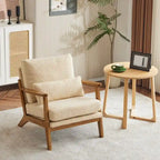 Beige Linen Blend Accent Chair - Wood Legs - Single Seat