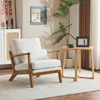 Beige Linen Blend Accent Chair - Wood Legs - Single Seat