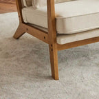 Beige Linen Blend Accent Chair - Wood Legs - Single Seat