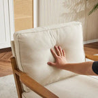 Beige Linen Blend Accent Chair - Wood Legs - Single Seat