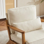 Beige Linen Blend Accent Chair - Wood Legs - Single Seat