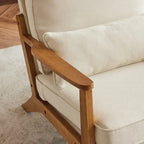 Beige Linen Blend Accent Chair - Wood Legs - Single Seat