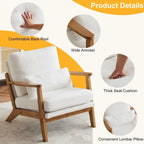 Beige Linen Blend Accent Chair - Wood Legs - Single Seat