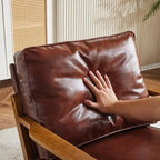 Beige Linen Blend Accent Chair - Wood Legs - Single Seat