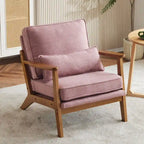 Beige Linen Blend Accent Chair - Wood Legs - Single Seat