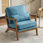 Beige Linen Blend Accent Chair - Wood Legs - Single Seat