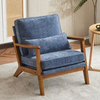Beige Linen Blend Accent Chair - Wood Legs - Single Seat