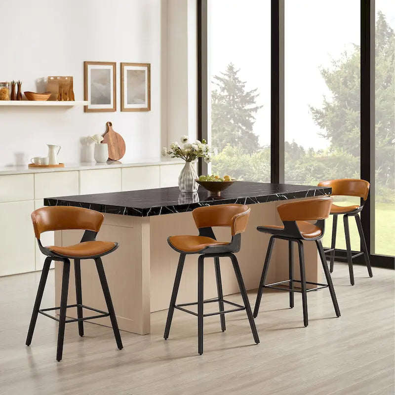 Counter Height Barstools Set of 4, Faux Leather with Bentwood Frame