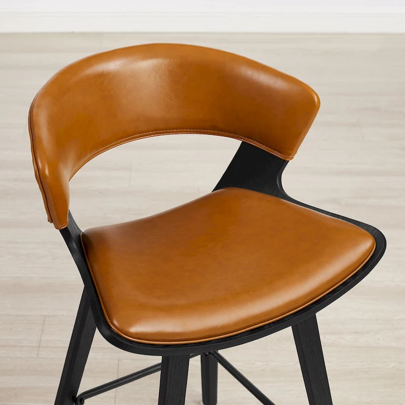 Counter Height Barstools Set of 4, Faux Leather with Bentwood Frame