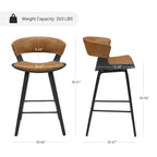 Counter Height Barstools Set of 4, Faux Leather with Bentwood Frame