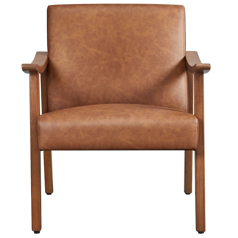 Boucle Accent Chair Single Brown Ivory Solid Wood Legs Mid-Century