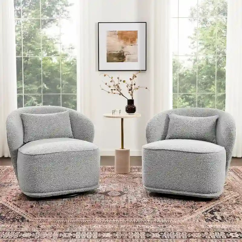 Boucle Swivel Chair - Armless - Set of 2