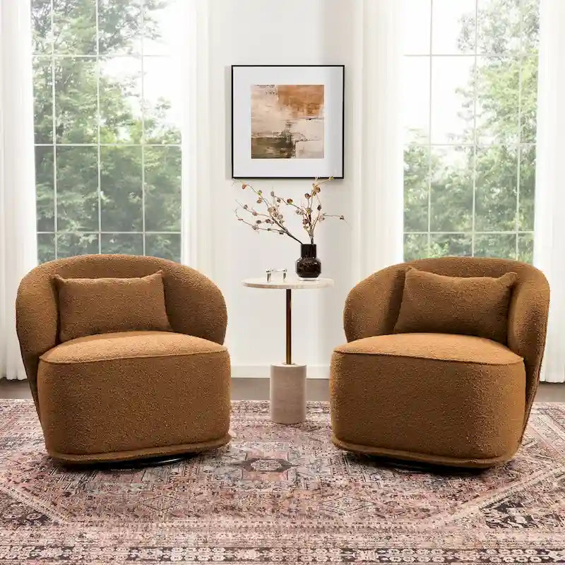 Boucle Swivel Chair - Armless - Set of 2