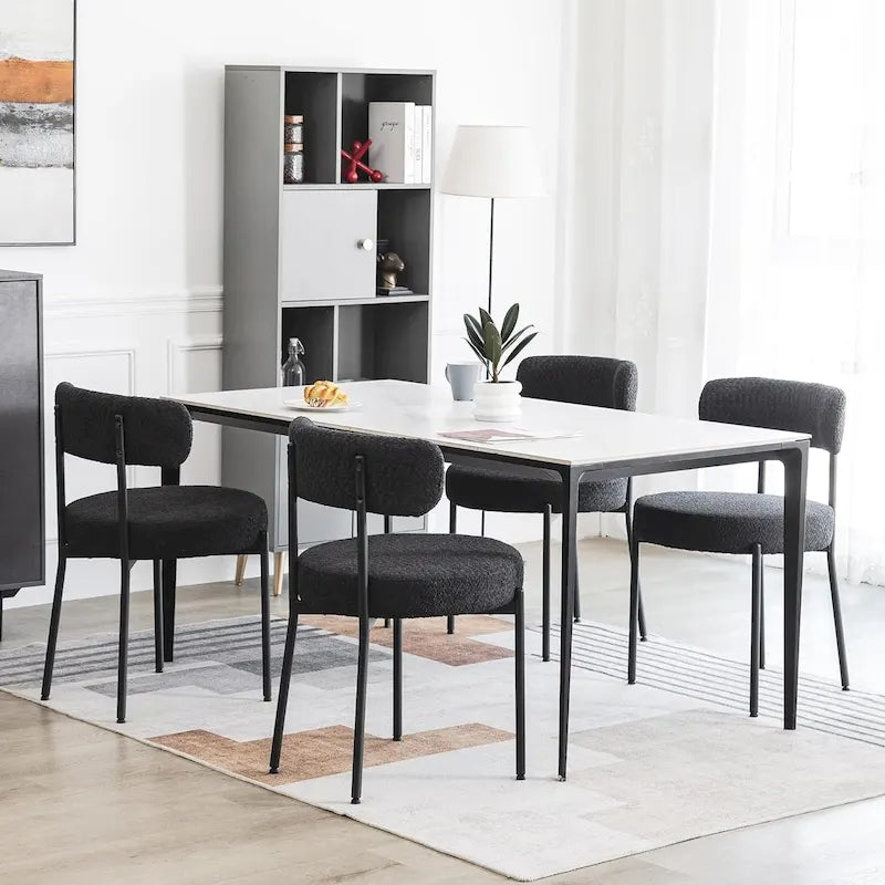 Boucle Dining Chairs Set of 2/4/6 Black Metal Legs High-Back