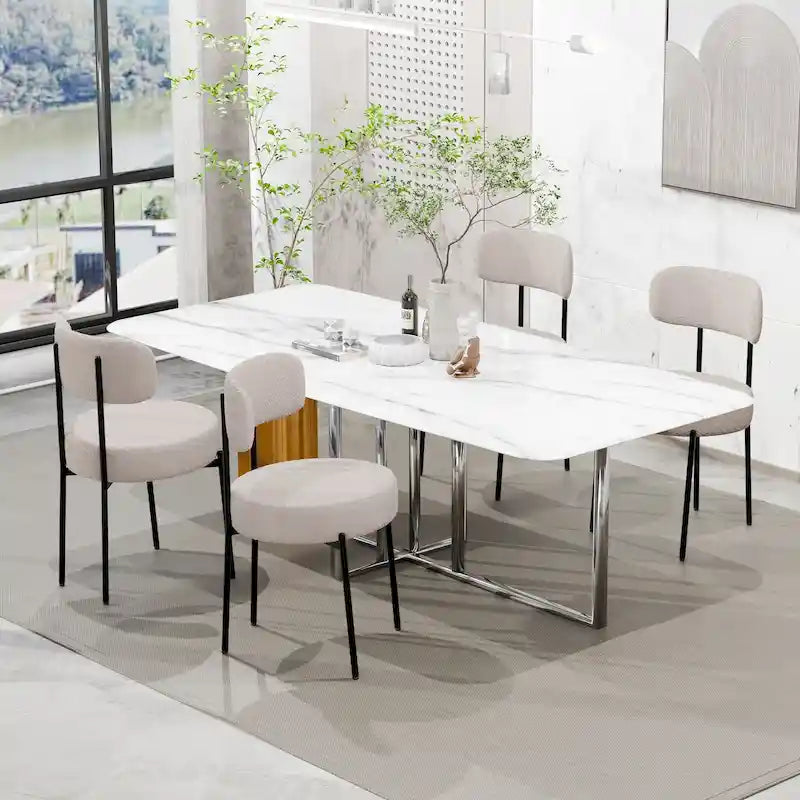 Boucle Dining Chairs Set of 2/4/6 Black Metal Legs High-Back