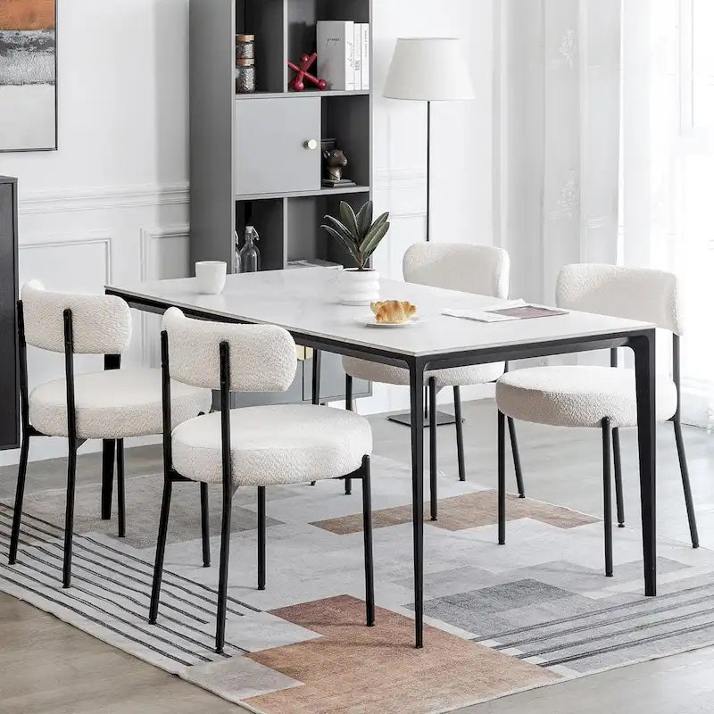 Boucle Dining Chairs Set of 2/4/6 Black Metal Legs High-Back